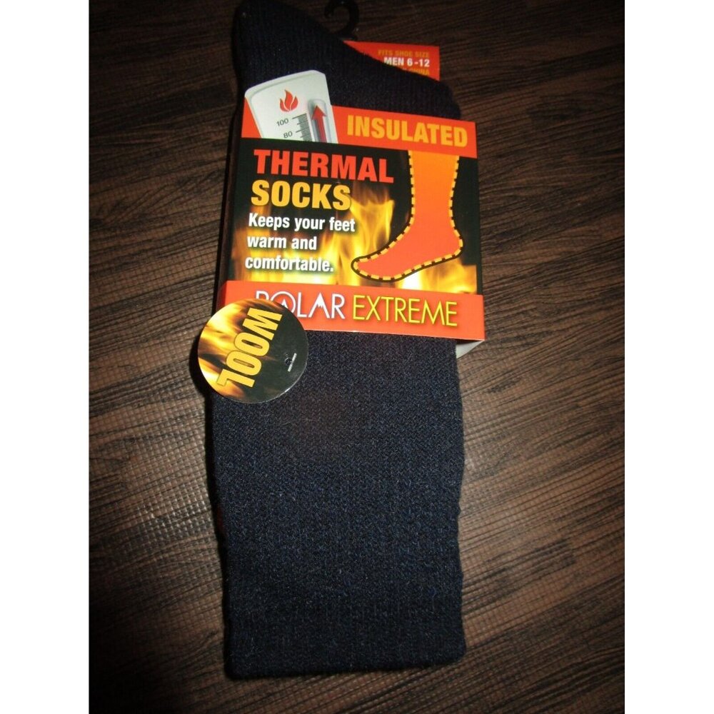 Polar Extreme Men's Thermal Insulated Lined Wool Crew Socks Fits Shoe 6-12 Navy